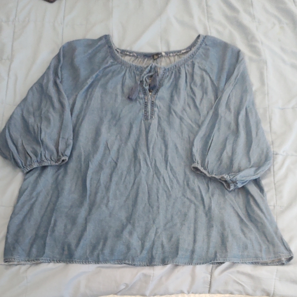 Robert Louis Blue Boxy Tie Front Blouse